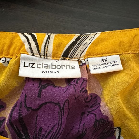 Liz Claiborne  Bold Yellow Purple Sheer Floral Blouse Size 3X - Picture 4 of 4